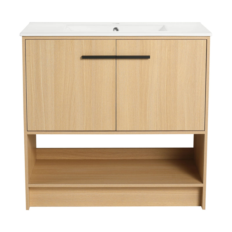 Modern Bathroom Vanity With Ceramic Sink, Freestanding Cabinet, Soft Closing Doors