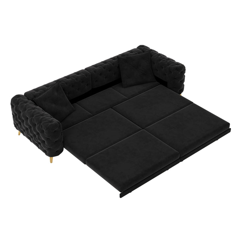 3 In 1 Convertible Sleeper, Deep Seat Pull Out Sofa Bed, Button Tufted