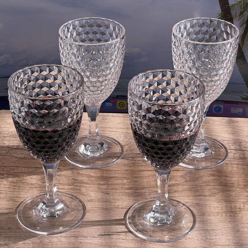 Diamond Cut Plastic Wine Glasses (Set of 4)