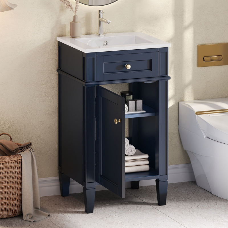 French Style Bathroom Vanity With Sink, Soft-Closing Door, Adjustable Shelf, Rectangular Design