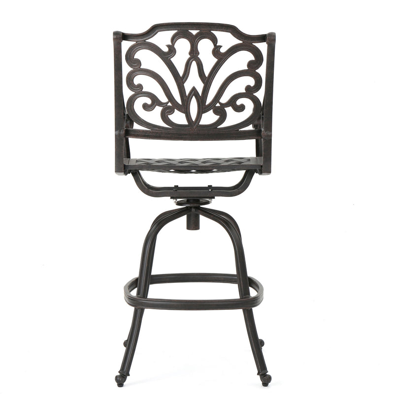 Outdoor Cast Aluminum Swivel Bar Stool With Scrolled Arms - Bronze