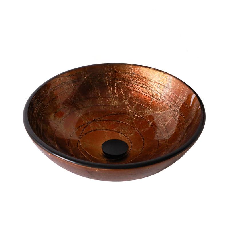 Vessel Bathroom Sink With Pop Up Drain, Round Bowl For Vanity Smooth - Brown