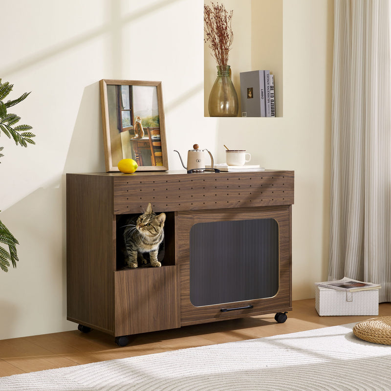 Furniture Style Multi Use Cat Litter Box House With Storage - Walnut