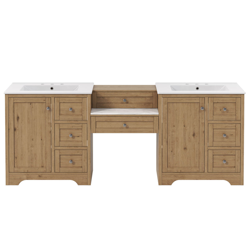 Double Sink Bathroom Vanity With Countertop, 2 Ceramic Sinks, 6 Drawers, Soft Close Design