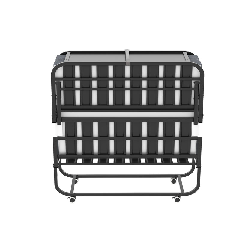 Twin Extra Long Folding Bed With Adjustable Headboard, Cot With Memory Foam Mattress - Black