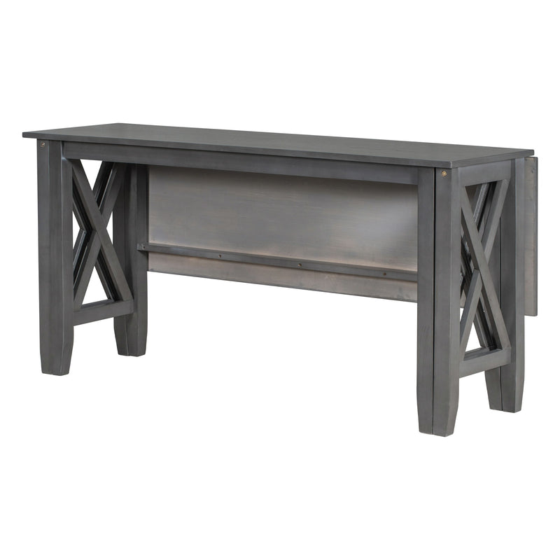Foldable Dining Set For 6 With 4 Chairs And Bench, Space Saving Design - Gray