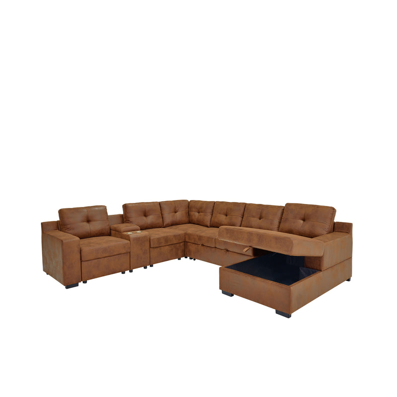 U - Shape Sectional Pull Out Bed With Console, Storage, And USB Charging