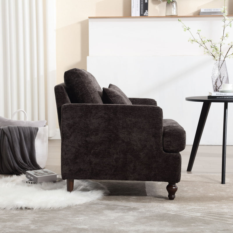 Modern Mid Century Wood Frame Armchair With Tufted Design