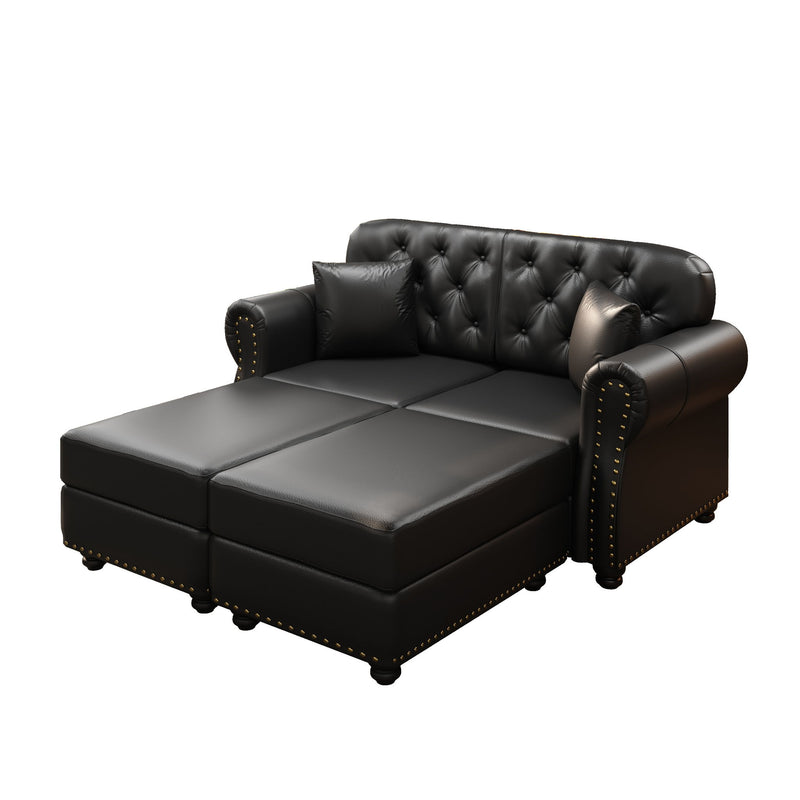 Upholstered Sofa With Nailhead Trim, Rolled Armrests With Ottoman