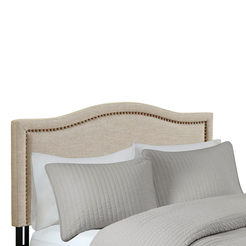 Elegant Panel Headboard With Copper Nailheads And Adjustable Metal Legs