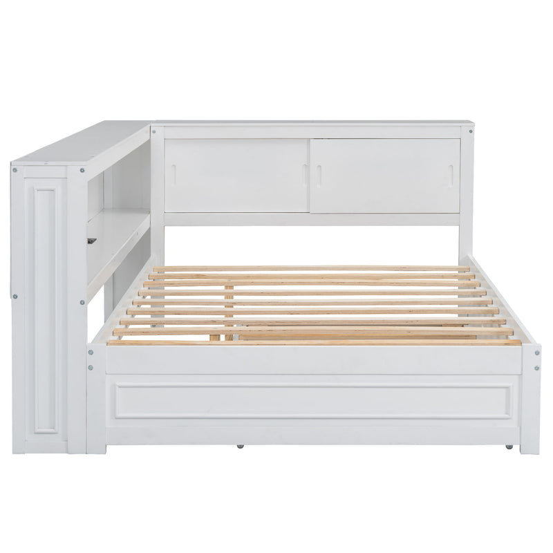 Daybed With Storage Shelves, LED, USB, And Trundle