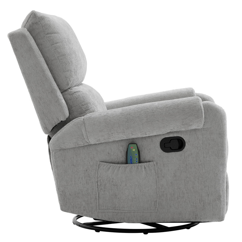 Manual Recliner Massage Chair With Swivel Rocker, 8 Massage Modes, Side Storage Pocket
