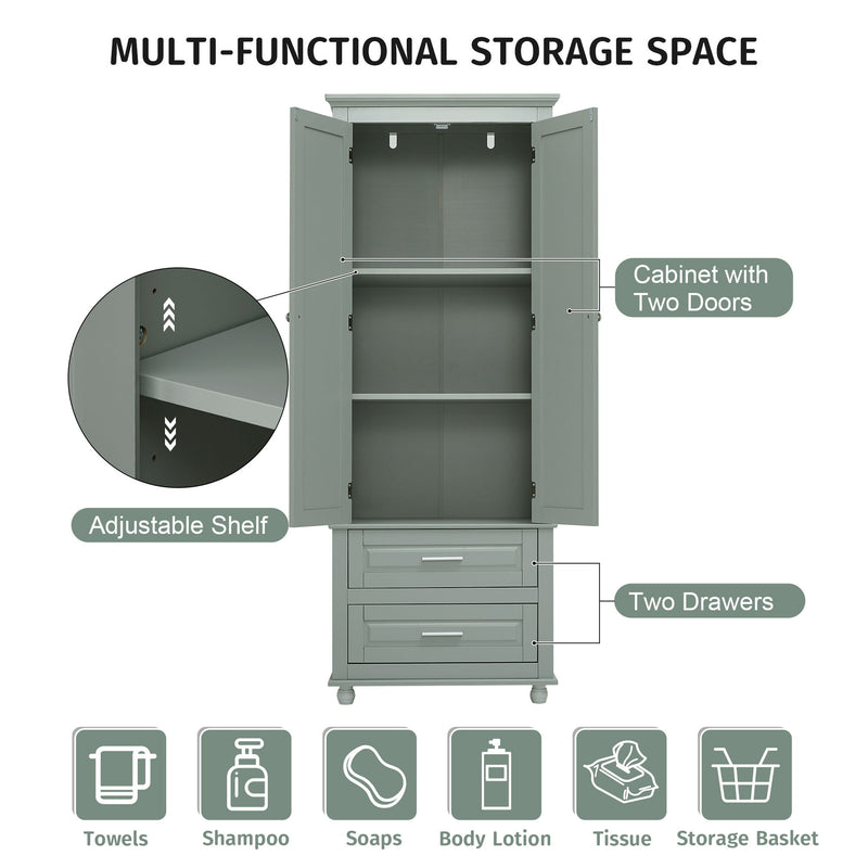 Tall Storage Cabinet With 2 Drawers For Bathroom