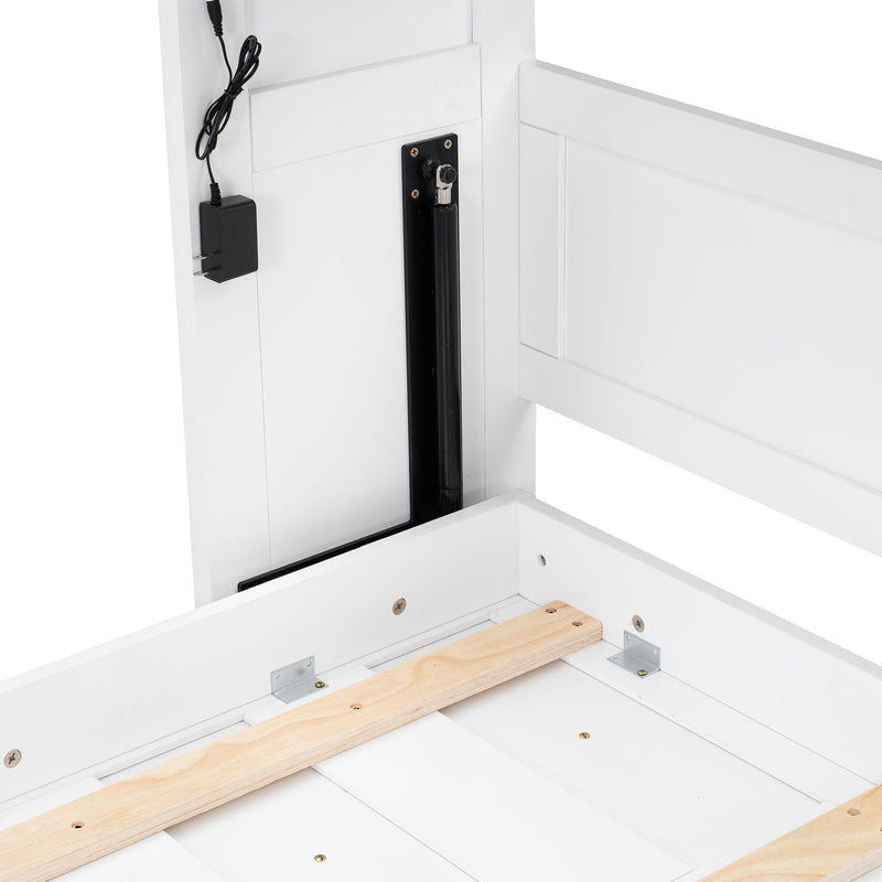 Murphy Bed With LED Light, Foldable Wall Bed Cabinet