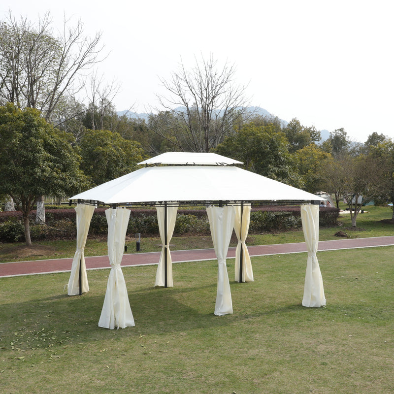 Outdoor Patio Gazebo Tent With Ventilated Double Roof And Sidewall