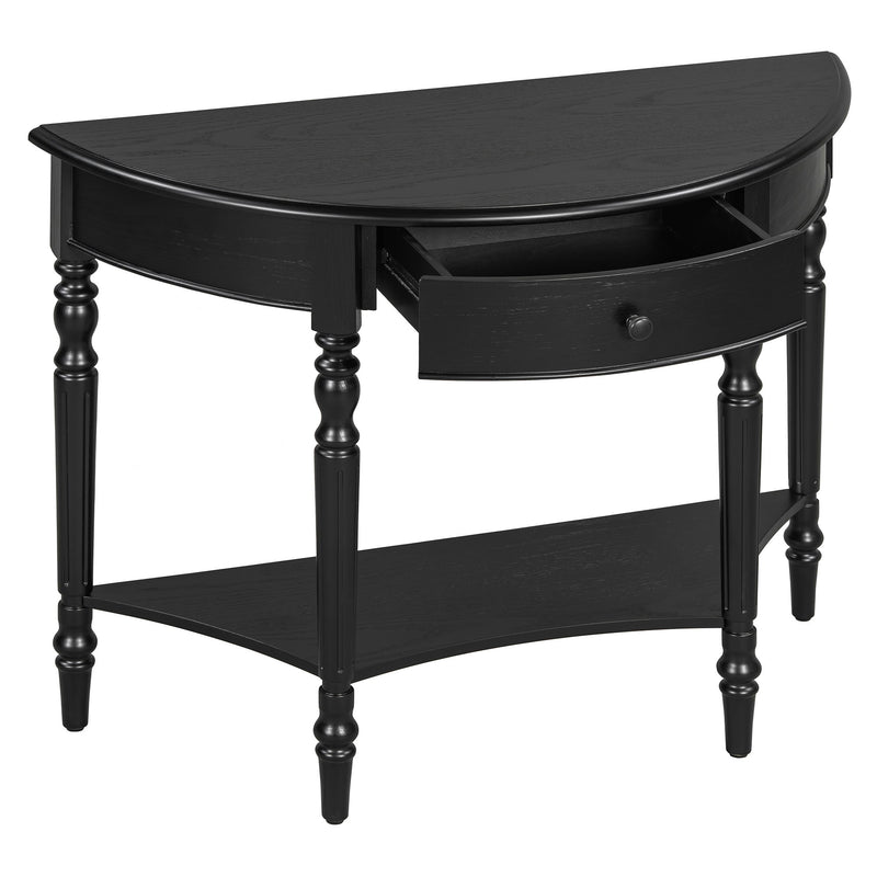 Half Moon Console Table With Drawer & Shelf
