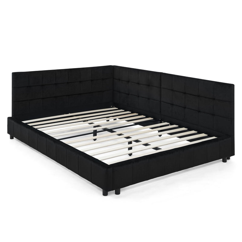 Storage Elegant Upholstered Tufted Bed Frame With Backrest And Armrests