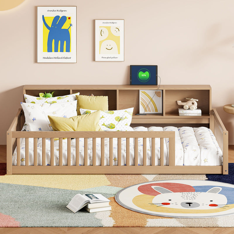 Floor Bed With Storage Cabinets And USB Ports