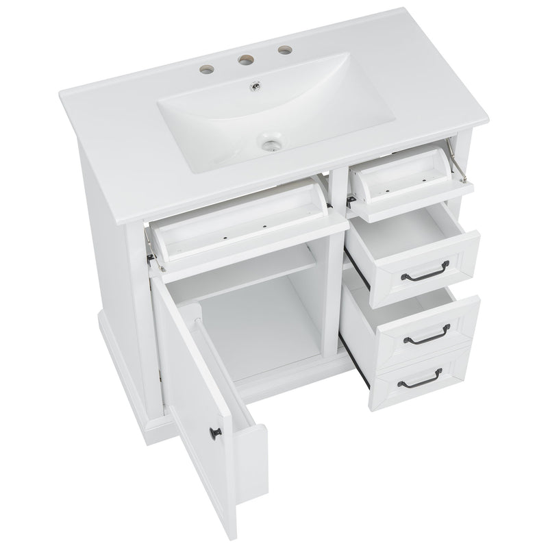 36" Bathroom Vanity With Sink, 2 Tip-Out Drawers, Soft Close Hinges