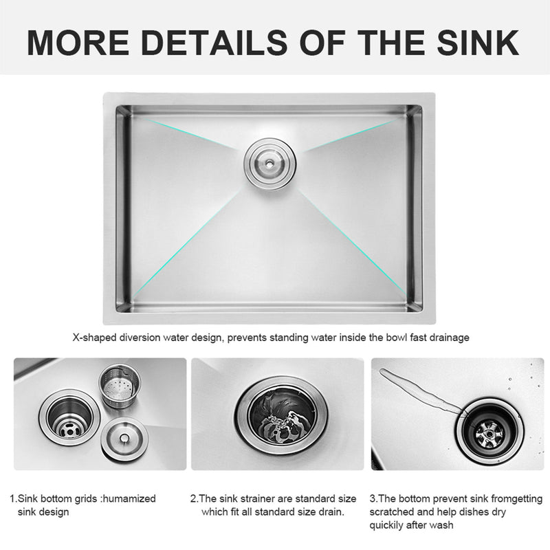 Modern Undermount Stainless Steel Kitchen Sink 16 Gauge, Deep Single Bowl