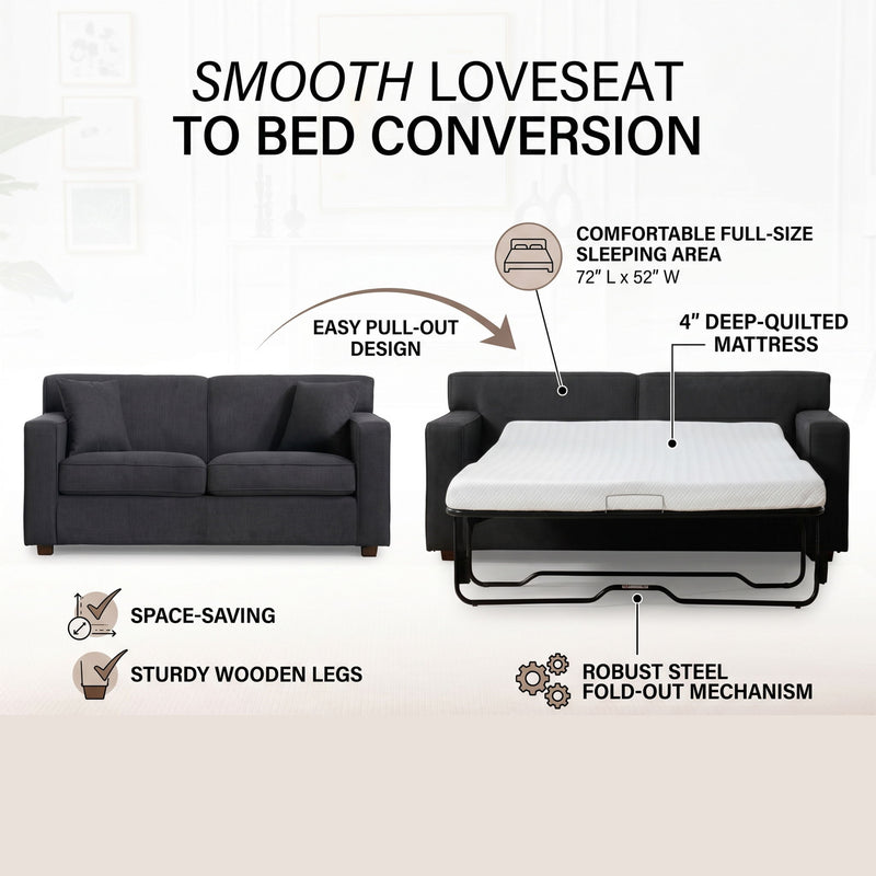 Convertible Sleeper Loveseat & Chair Set With Fold Out Mattress, Loveseat & Chair - Gray