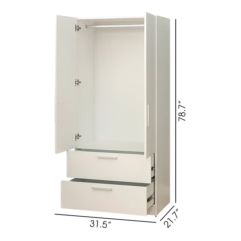 Emma - 2 Door Closet With 2 Drawers And Hanging Bars - White