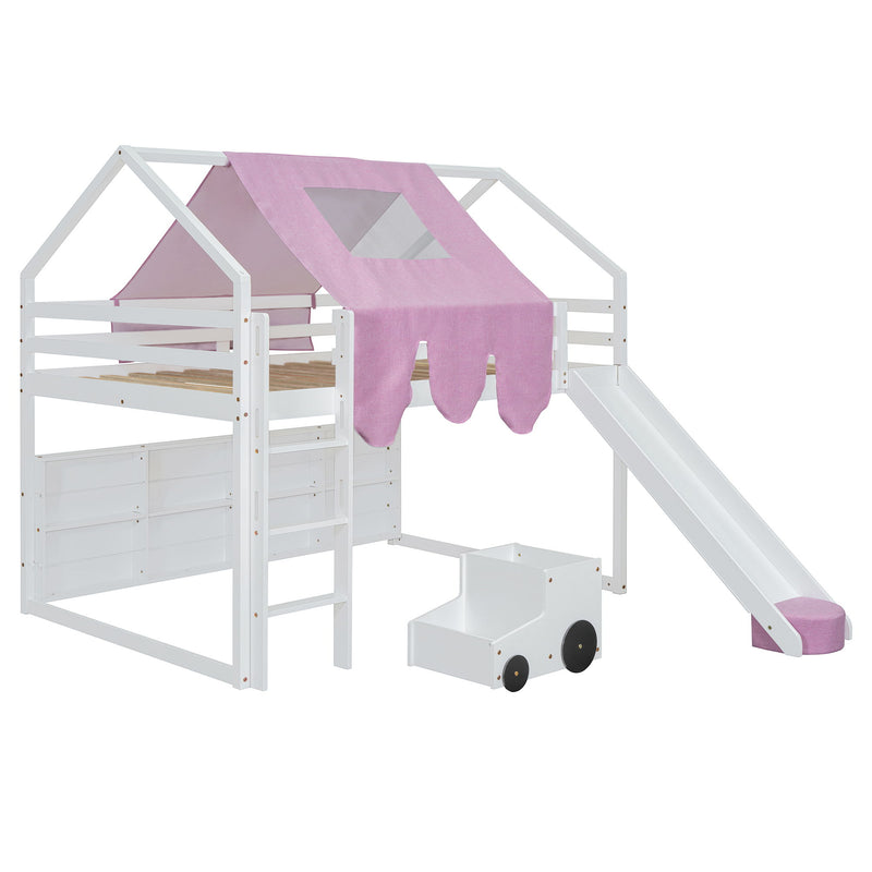 Loft Bed With House Shaped Frame And Tent