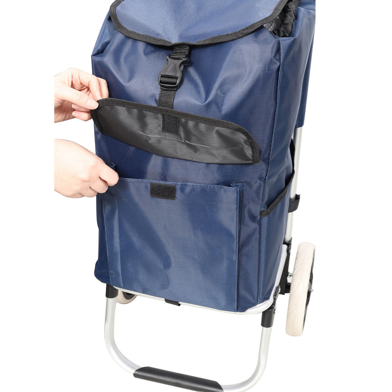 Foldable Shopping Trolley With Wheels And Waterproof Bag - Blue