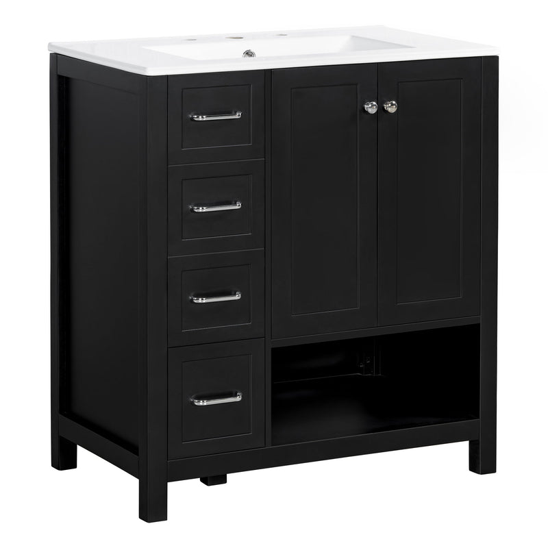 Bathroom Vanity With Sink Top, Bathroom Vanity Cabinet With 2 Doors And 2 Drawers, Open Shelf