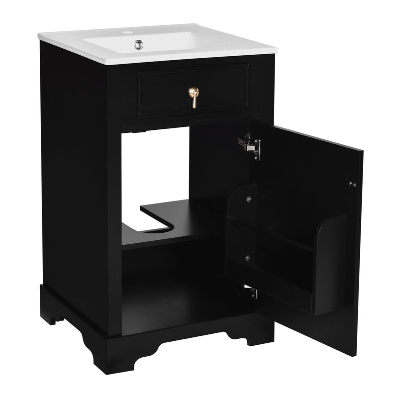 Elegant Bathroom Vanity With Ceramic Sink, Soft Close Door, Adjustable Shelf