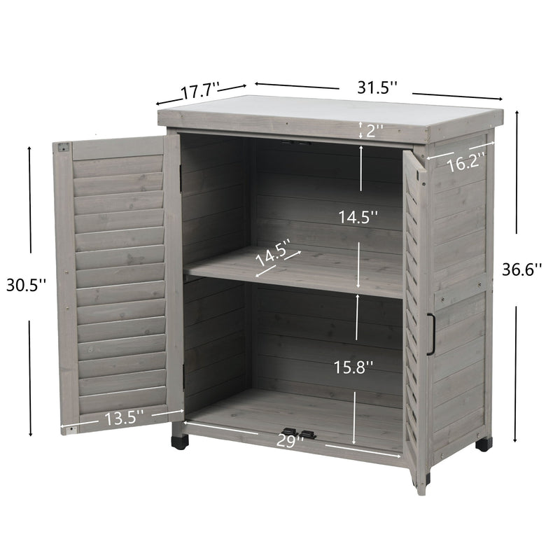 Potting Bench With Storage Cabinet And Metal Table Top For Outdoor