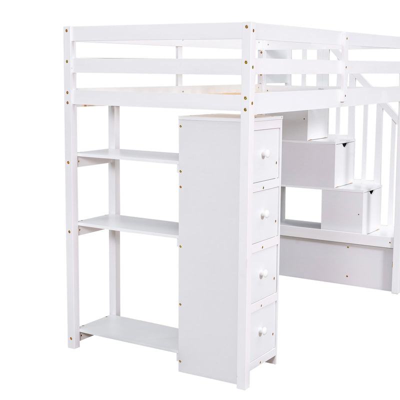 Loft Bed With Storage Drawers And Stairs With Shelves