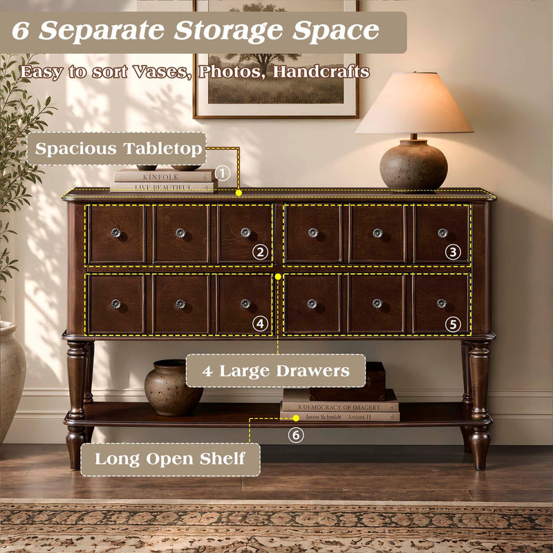 Console Table, Entryway Sofa Table With 4 Storage Drawers And Open Shelf - Espresso