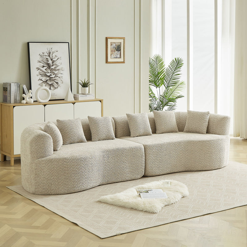 Curved Sectional Oversized Bone Free Cloud Sofa With 6 Pillows, 4 Seater With Deep Seat - Light Khaki
