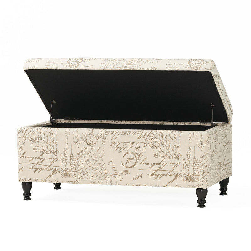 Parisian Upholstered Fabric Storage Ottoman - Beige / Reclaimed Natural