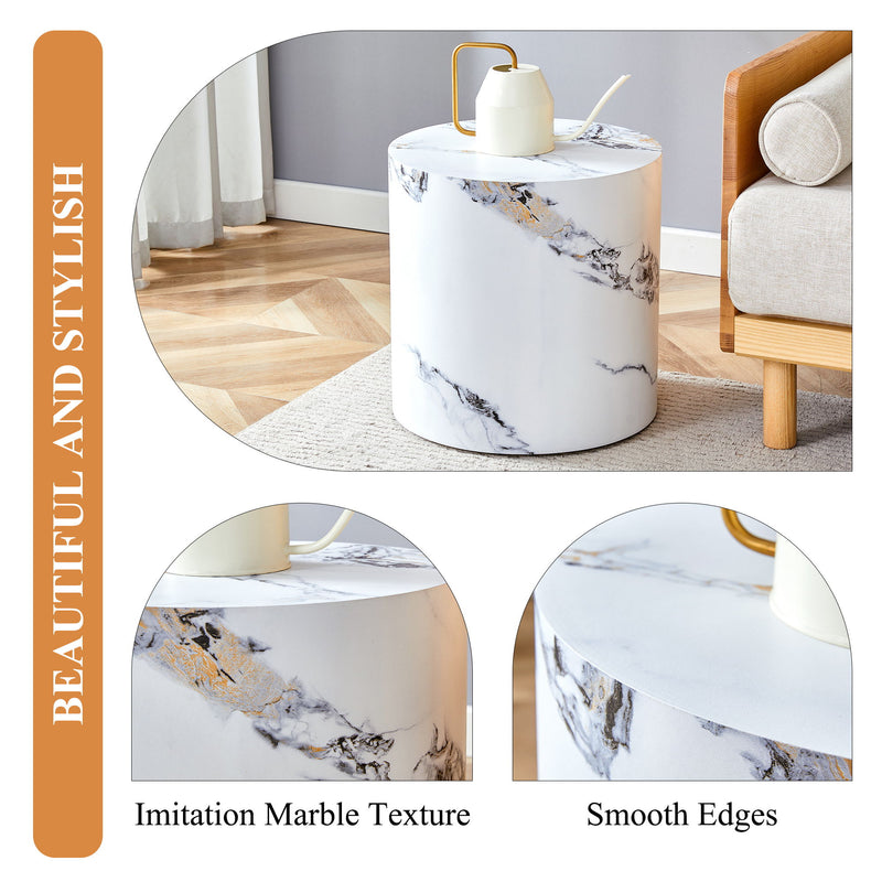 Elegant Cylindrical Table With Patterned Design For Versatile Use - White
