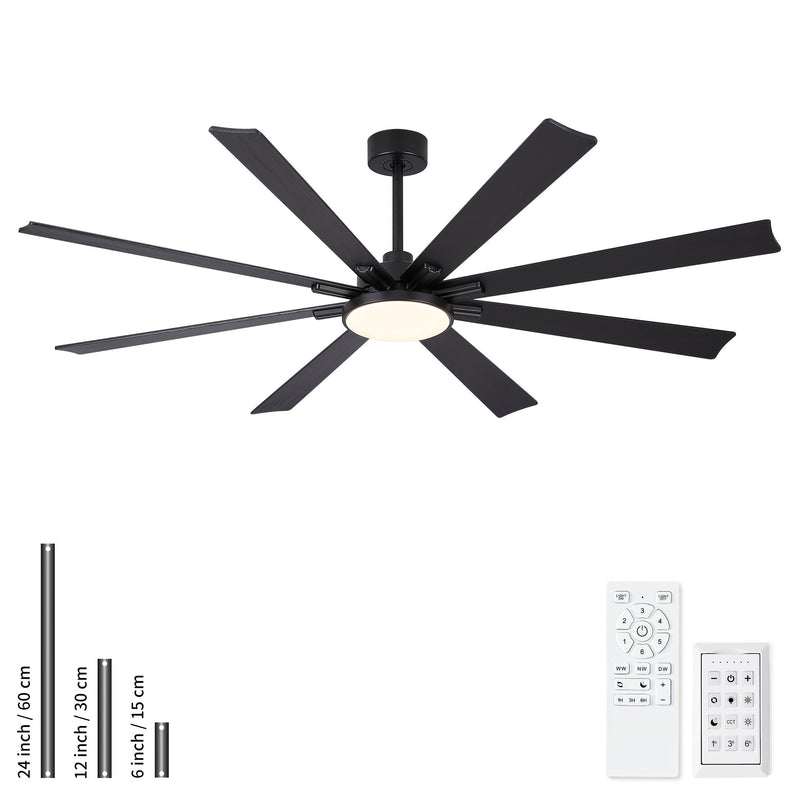 Large Ceiling Fan With Dimmable LED Light 8 Blades Remote Control, Reversible DC Motor