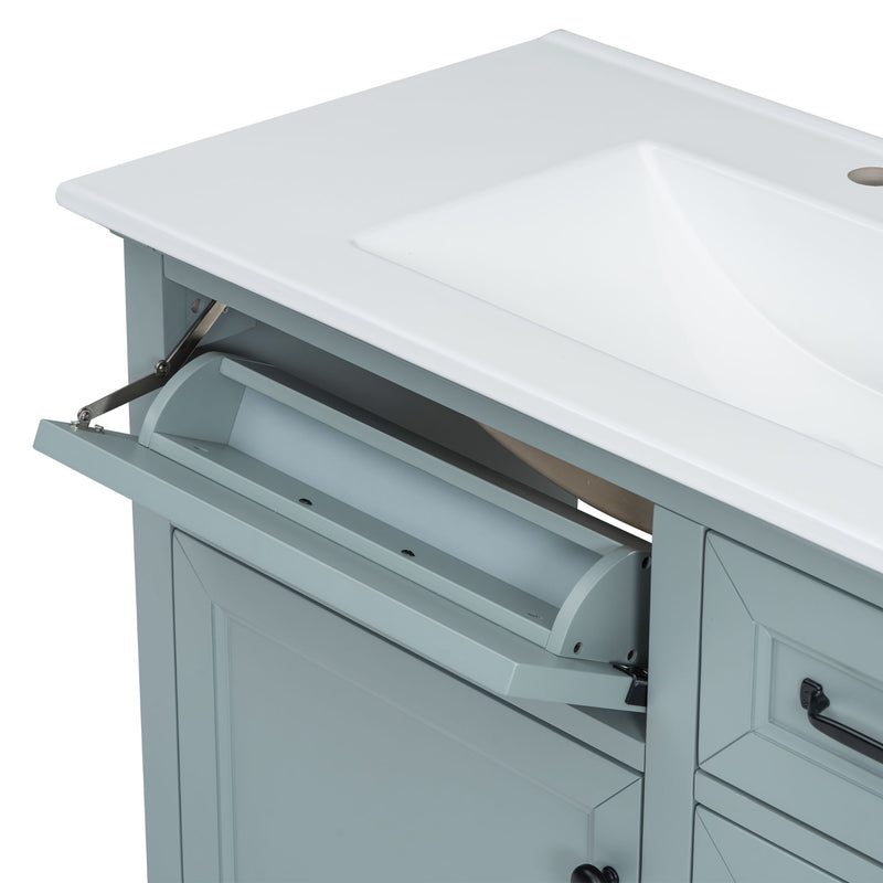 36" Bathroom Vanity With Sink, 2 Tip Out Drawers, Soft Close Hinges