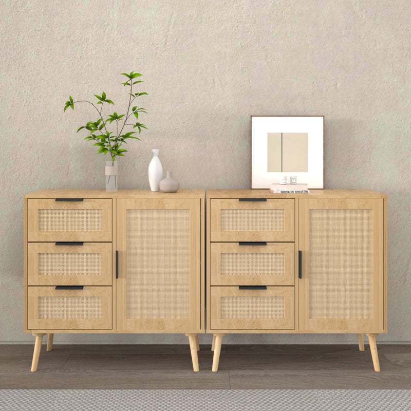 Dresser With Drawers And Adjustable Shelf - Antique Natural / Rattan