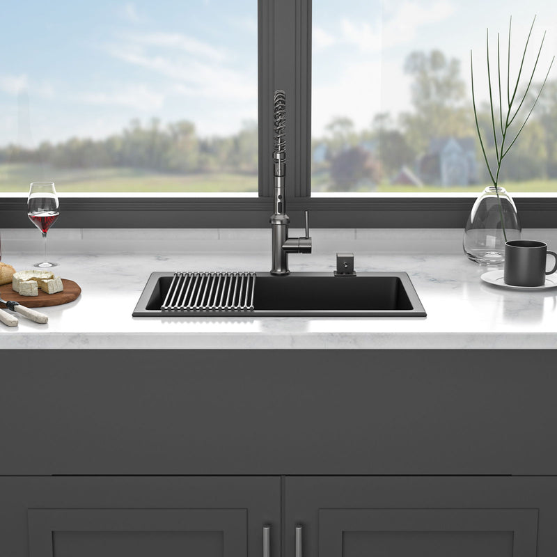 Quartz Kitchen Sink, Granite Composite, Drop In Sink With Durable Design