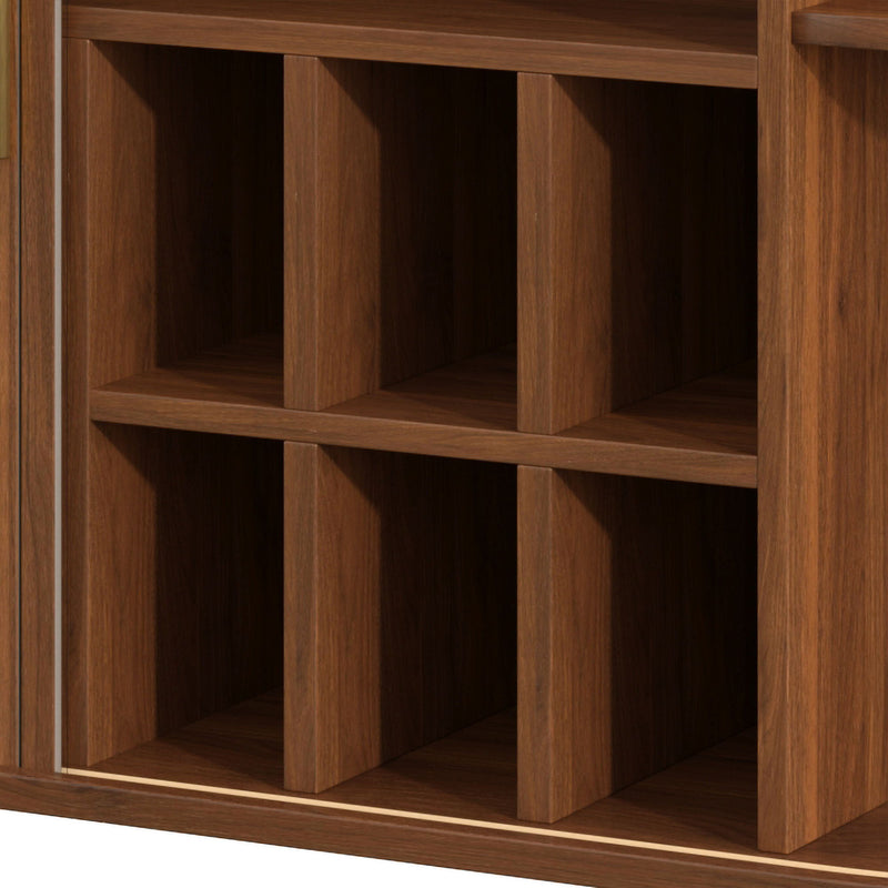 Fluted Liquor & Coffee Bar Cabinet With 6 Wine Racks And 3 Glass Holders
