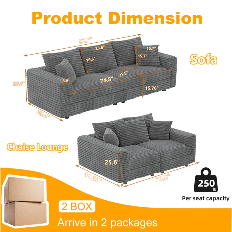 Deep Seat Convertible Sofa With Soft Pillows And Ottomans