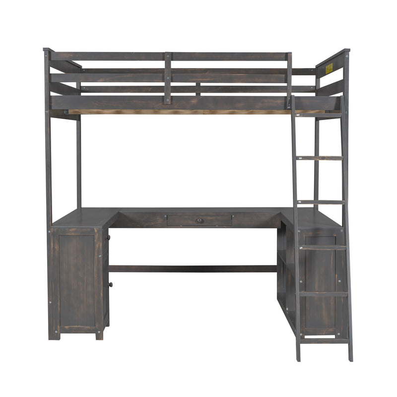 Loft Bed With U-Shaped Desk, Drawers, And Storage Shelves