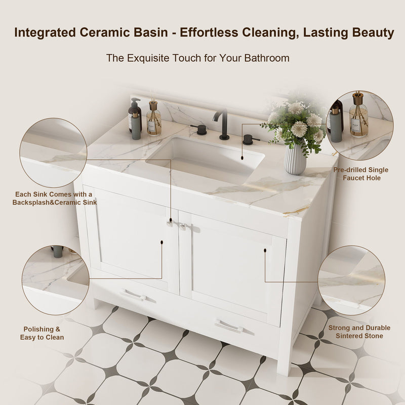 43" Bathroom Vanity, Multi Functional Cabinet With Doors And Drawer - White