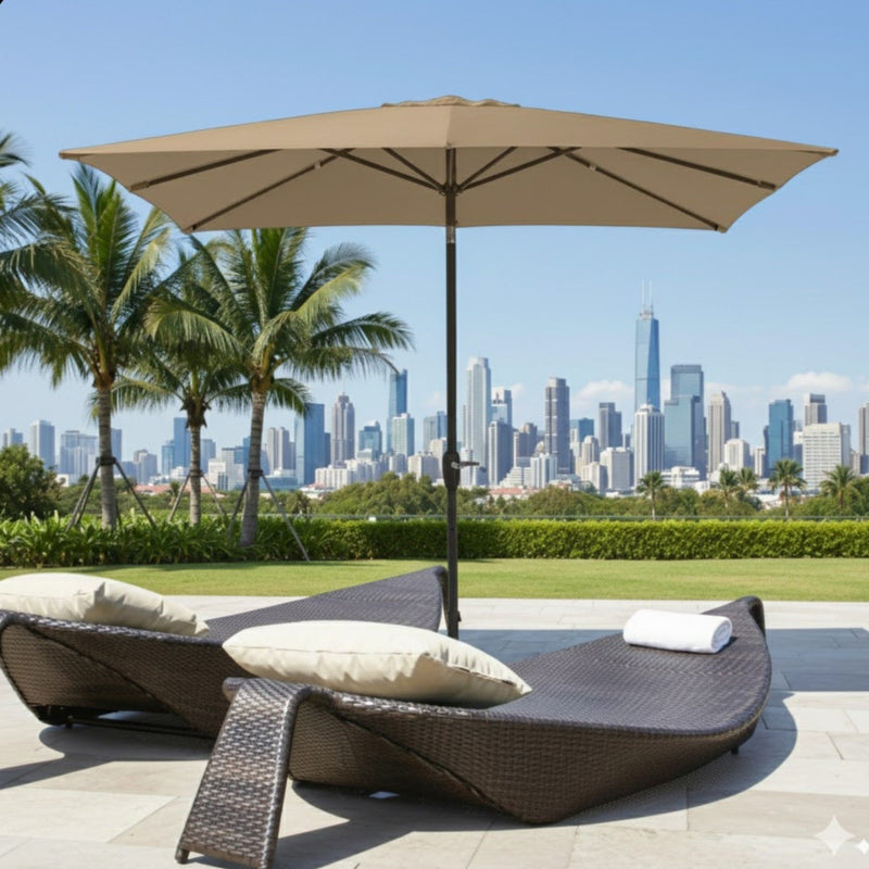 Rectangular Patio Umbrella With Crank Tilt, Polyester UV-Resistant Canopy