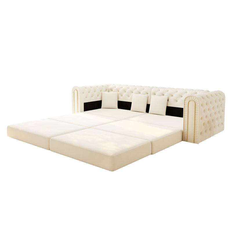 3-In-1 Convertible Sleeper Sofa With Movable Ottoman For Living Room