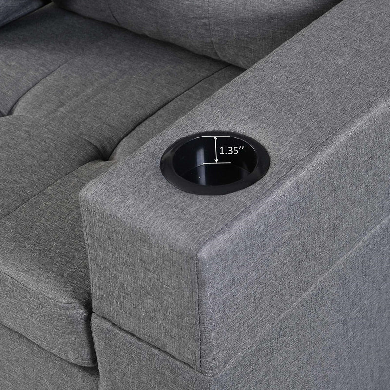 Modern Sectional Sofa Set With L Shape Chaise Lounge, Cup Holder, 4 Seat - Gray