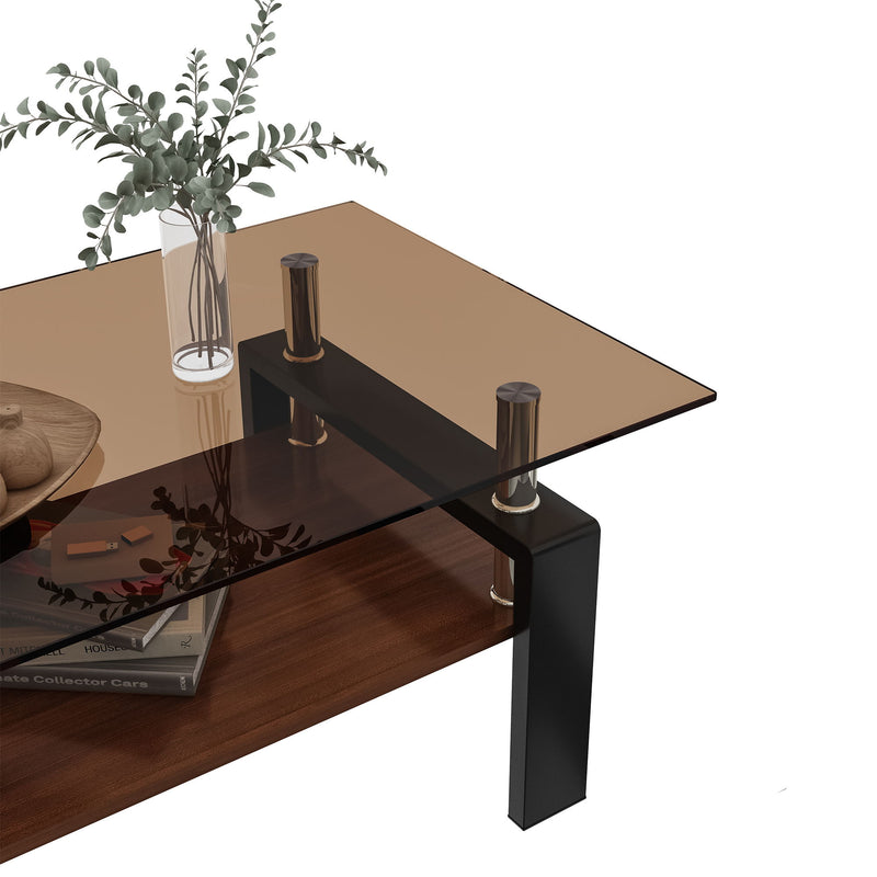 Modern Rectangular Coffee Table With Tempered Glass Top