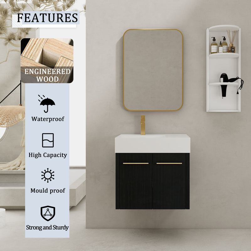 Modern Wall Mounted Bathroom Vanity With Thick Edge Resin Sink And Storage Rack