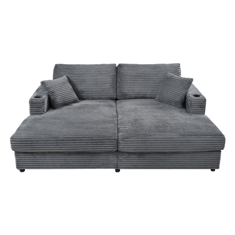 Oversized Loveseat Chaise With 2 USB Ports, 2 Cup Holders And 2 Throw Pillows